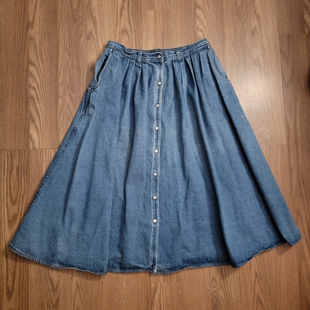 Vintage Denim A-line Skirt Button Down 100% Cotton